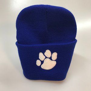 NWOT Embroidered Paw Print Cuffed Knit Beanie Hat in Royal Blue